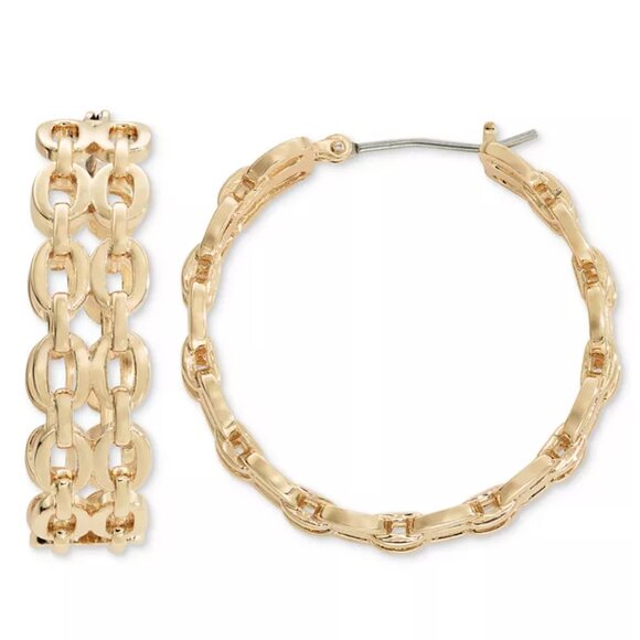 NWT On 34th Chain Link Medium Hoop Earrings, 1.2" Hoop Gold Tone Womens Earrings - Picture 3 of 7